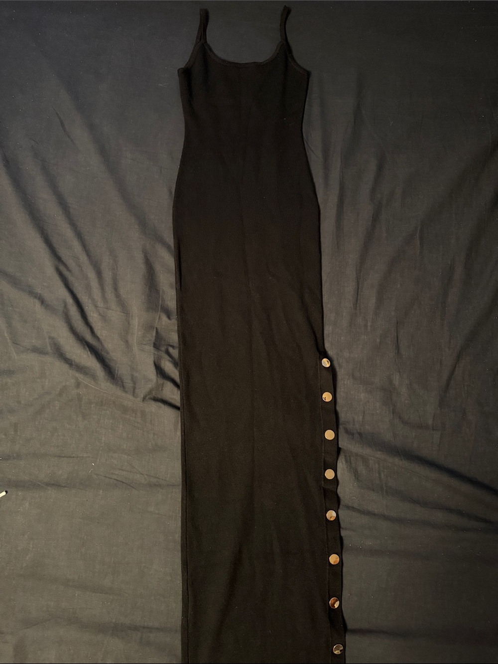 Fashion Nova Black Maxi Tank Dress with Side Button Detail